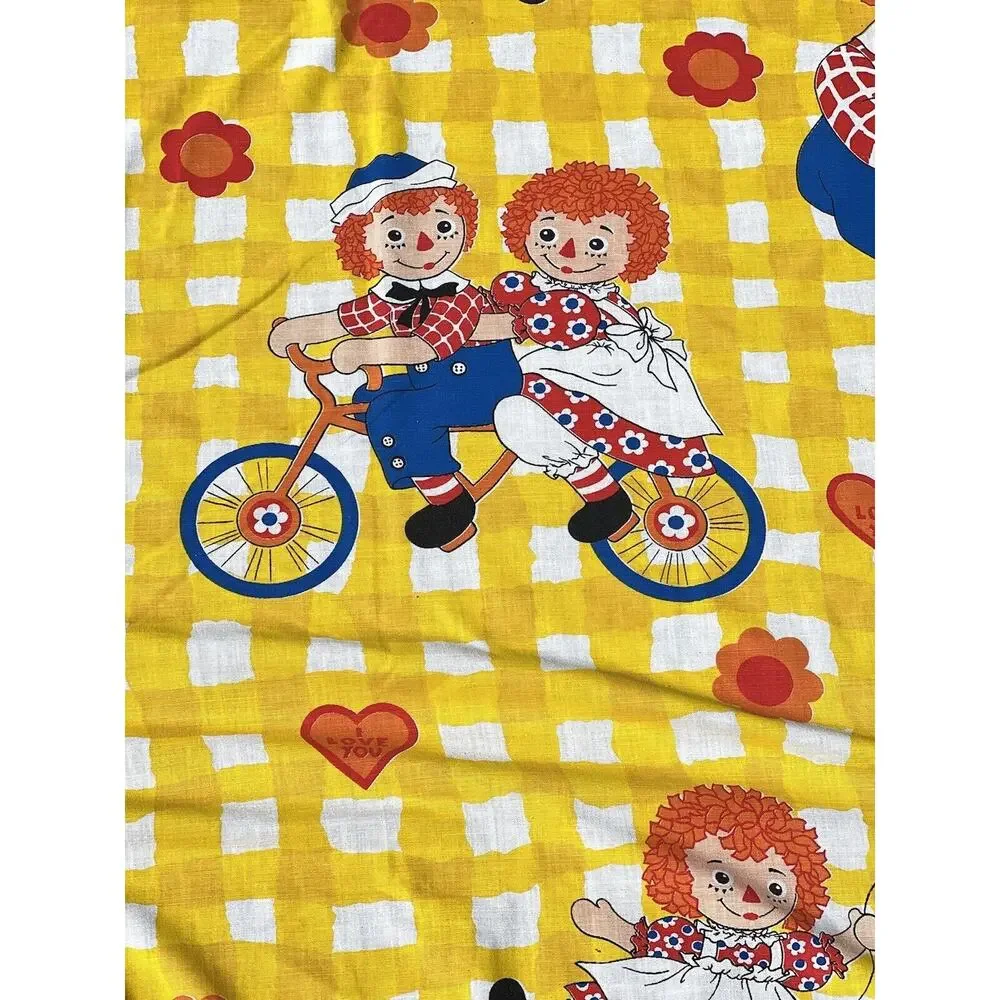 Vintage Raggedy Ann & Andy Bobbs Merrill Twin Bedspread Flat Sheet 70s READ